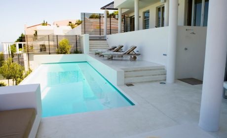 Beautiful bright backyard with a pool